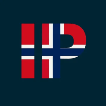 IP raidės su Norvegijos vėliavos spalvomis – raudona, mėlyna ir balta