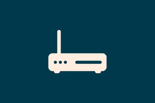 Minimalistinis paveikslėlis su maršrutizatoriumi tamsiame fone, skirtas straipsniui apie VPN nustatymą maršrutizatoriuje